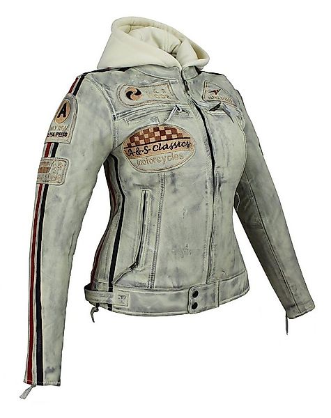 Alpha Speeds Bikerjacke Damen Leder Jacke Biker Freizeit Highway Jacke Weiß günstig online kaufen
