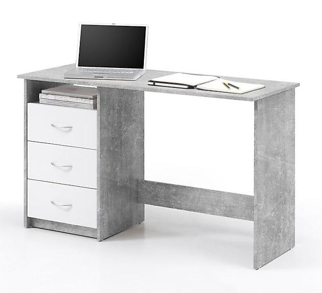 Schreibtisch 3 Schubladen ADRIA von Bega Beton / Weiss günstig online kaufen