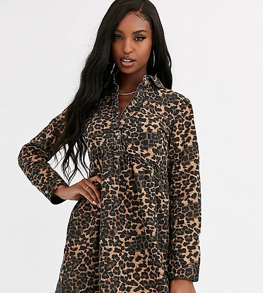 Missguided Tall – Denim-Hängerkleid mit Leopardenfellmuster-Mehrfarbig günstig online kaufen