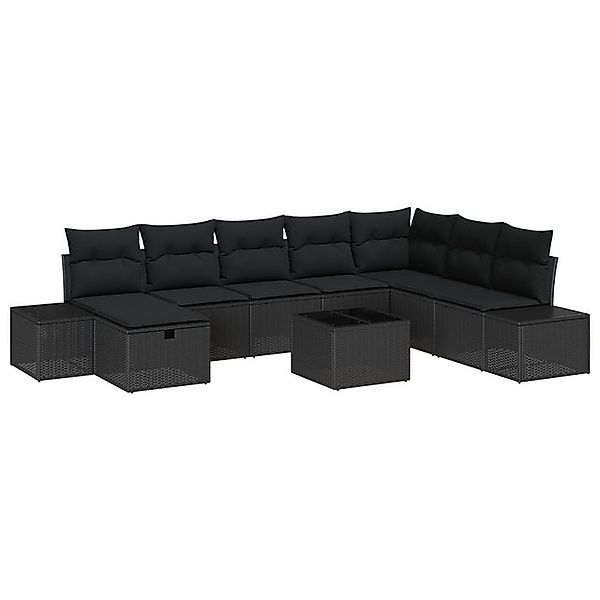 vidaXL Loungesofa 9-teiliges Gartensofaset mit Kissen Schwarz Poly Rattan, günstig online kaufen