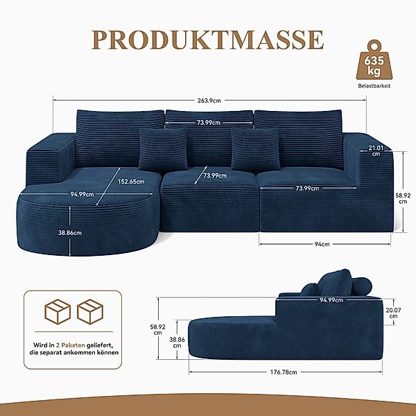 HawthyHome Ecksofa L-form 264x177cm Cloud-Sofa aus günstig online kaufen