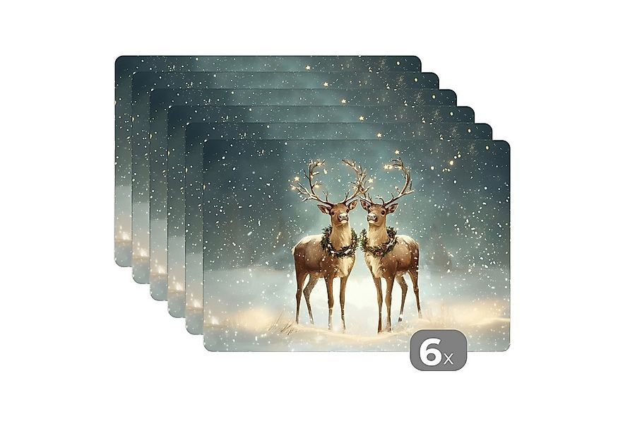 MuchoWow Platzset Weihnachtszauber - Winterwald - Rentier, (6-St), Platzset günstig online kaufen