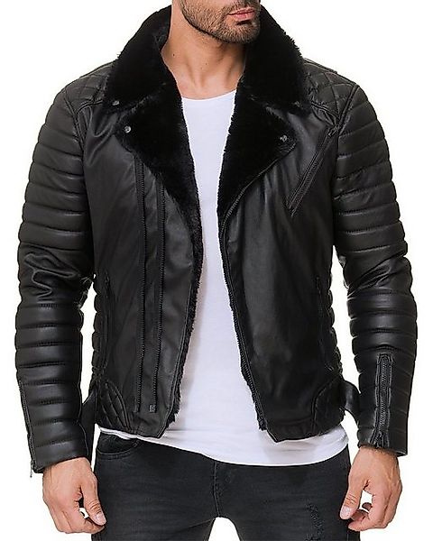 Reichstadt Bikerjacke Herren Kunstleder Jacke RS008 Schwarz mit Black Zippe günstig online kaufen