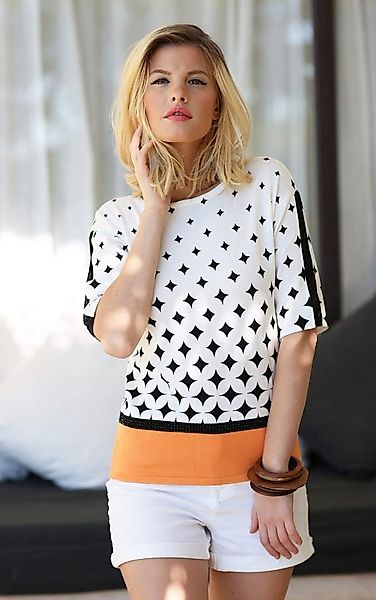 Passioni Sweater Pulli mit Schwarz-Weißem Muster und Orangefarbenem Kontras günstig online kaufen