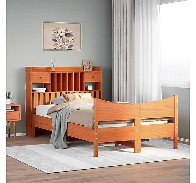 vidaXL Bett, Massivholzbett ohne Matratze Wachsbraun 135x190 cm Kiefernholz günstig online kaufen