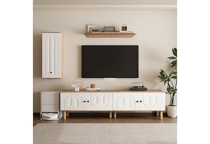 Merax Wohnwand Larona Set 3 Teilig, in Weiß & Naturholz, (3-St., TV-Schrank günstig online kaufen