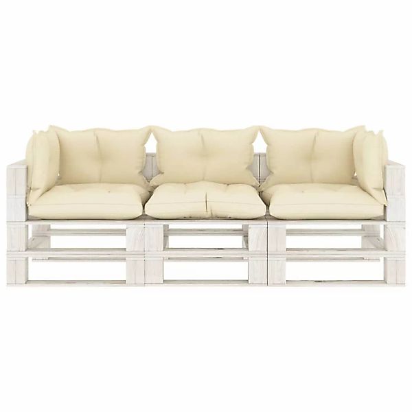 Garten-palettensofa 3-sitzer Mit Creme-kissen Holz günstig online kaufen