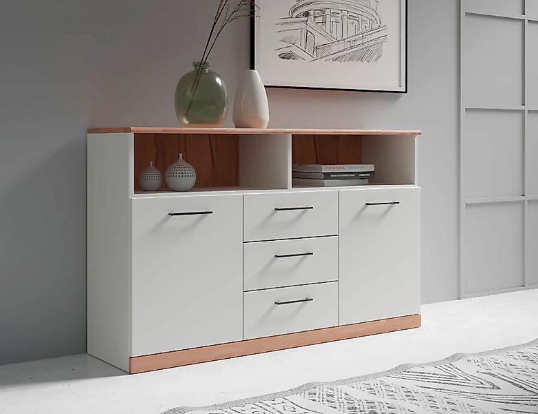 OTTO home Sideboard "Ribe,130cm breit,80cm hoch,Oberplatte Holz massiv,6 Fä günstig online kaufen