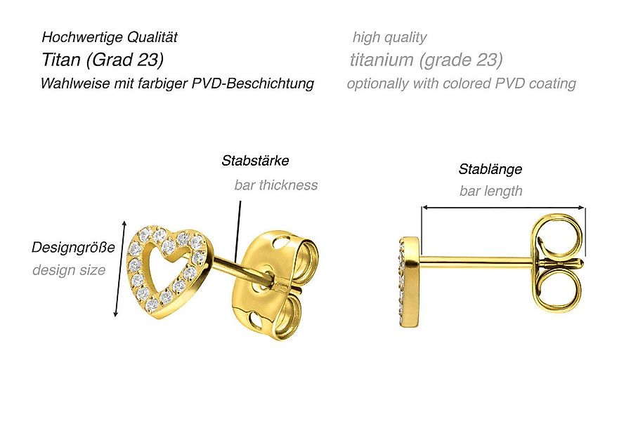 PIERCINGLINE Paar Ohrstecker Titan Ohrstecker KRISTALLHERZ (Ohrstecker, 1-t günstig online kaufen