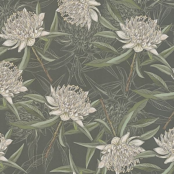 PROFHOME 394321-GU Blumen Tapete Floral Matt Schwarz Grün Weiß 0,53 m x 10, günstig online kaufen
