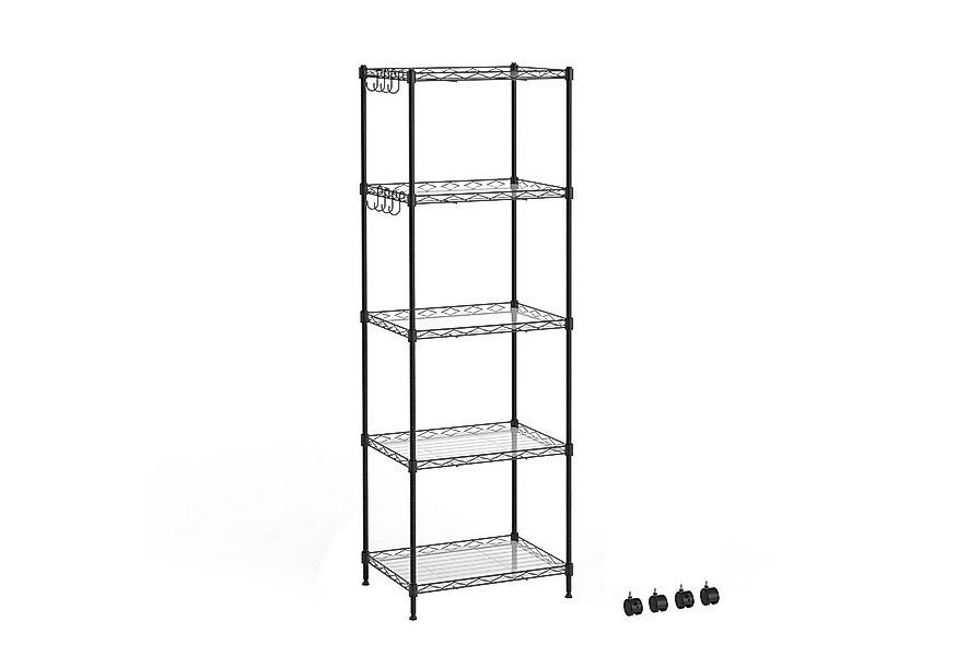 Mondeer Regal Aufbewahrungsregal, 5-Stufiges, mit 8-Haken und 4-Rädern, PP- günstig online kaufen