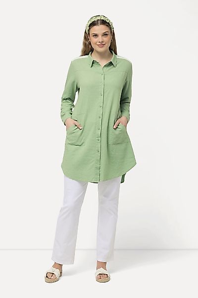 Ulla Popken Hemdbluse Longbluse Leinenmix Streifenband günstig online kaufen