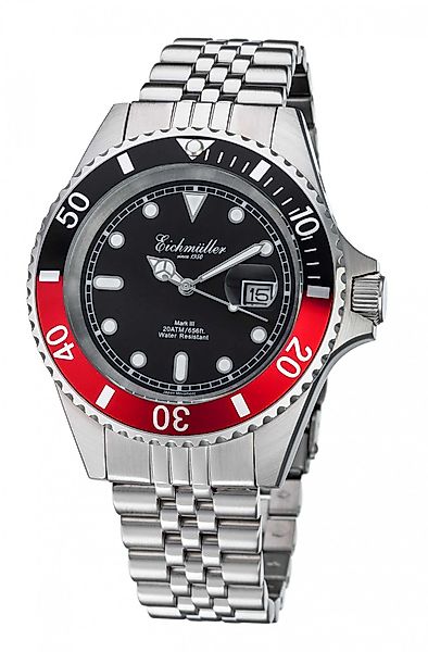 Eichmüller Taucheruhr Herrenuhr Schwarz/Rot Edelstahlband 20 günstig online kaufen