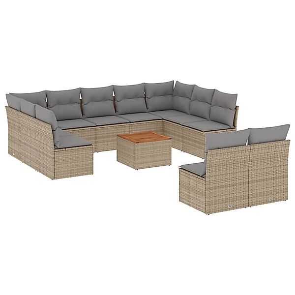 vidaXL 12-Tlg Garten-Sofagarnitur mit Kissen Beige Poly Rattan 3223889 günstig online kaufen