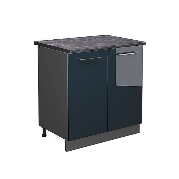Vicco Spülenunterschrank Fame-Line Dunkelblau Hochglanz 80 cm mit Regal AP günstig online kaufen