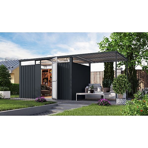 Karibu Gartenhaus Amato 3 m. Anbaudach Anthrazit 218 x 342 x 231 cm günstig online kaufen