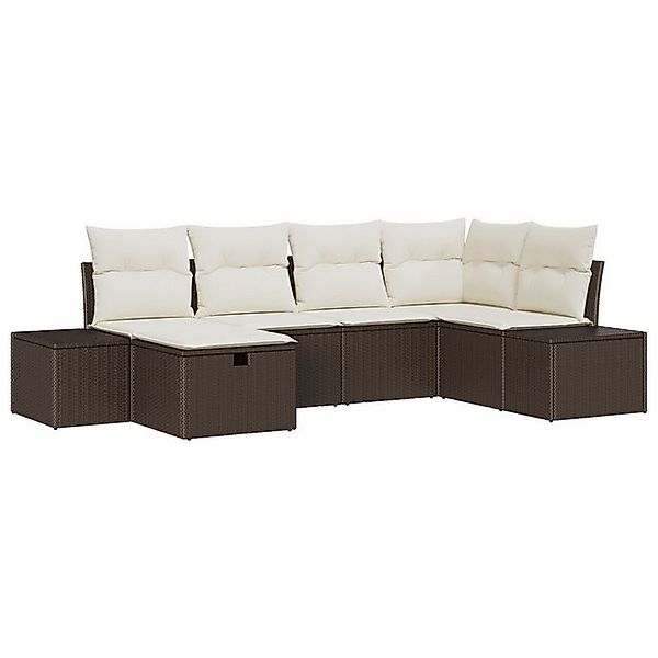 vidaXL Loungesofa 6-teiliges Garten-Sofa-Set mit Kissen Braun Poly Rattan, günstig online kaufen