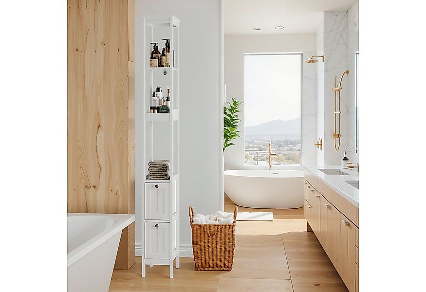 REDOM Hochschrank Badezimmerschrank (Schmaler Hochschrank in Weiß – 2 Schub günstig online kaufen