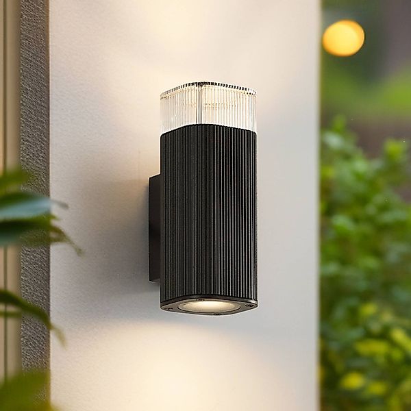 Lindby Außenwandlampe Halvar, schwarz, 20 cm, 2 x GU10, IP65 günstig online kaufen