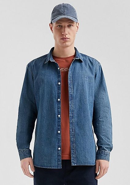 QS Langarmhemd Hemd Regular Fit: Gewaschenes Jeanshemd mit Logo-Stickerei günstig online kaufen