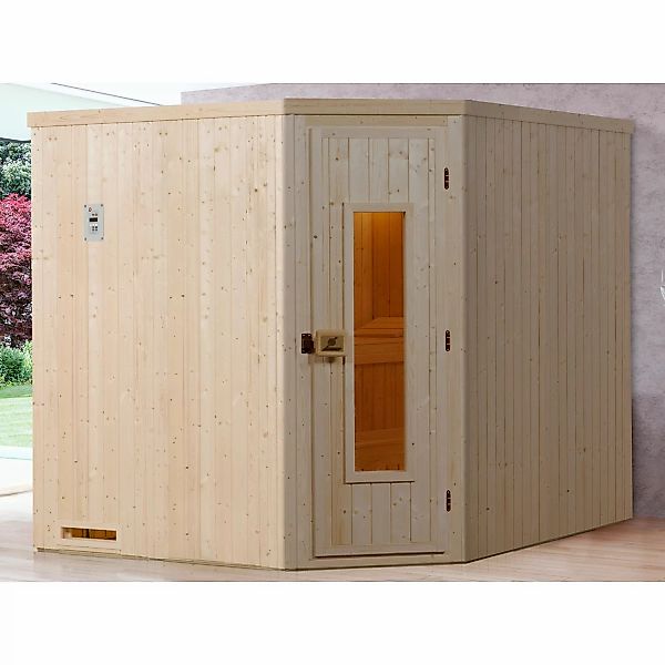 Weka Element-Ecksauna Varberg 3 Sparset 7,5 kW BioS Holztür günstig online kaufen