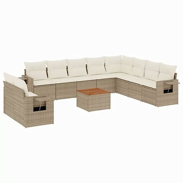 vidaXL Sofaelement 11-tlg. Garten-Sofagarnitur mit Kissen Beige Poly Rattan günstig online kaufen