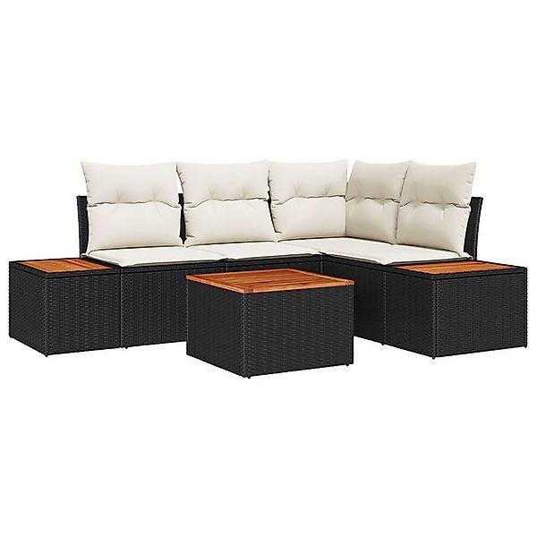 vidaXL Loungesofa 5-teiliges Garten-Sofa-Set mit Kissen Schwarz Poly-Rattan günstig online kaufen