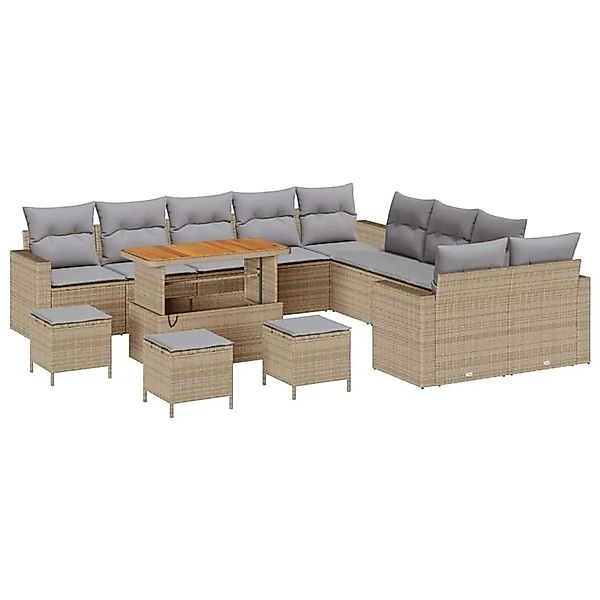 vidaXL Gartensofa-set mit Kissen 18-Tlg Beige und Hellgrau Poly-Rattan 3363 günstig online kaufen