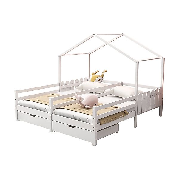 Flieks Massivholzbett, Hausbett Kinderbett Doppelbett 2 günstig online kaufen