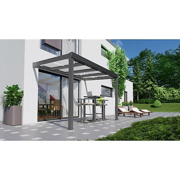Terrassenüberdachung Professional 300 cm x 200 cm Anthrazit Struktur Glas günstig online kaufen