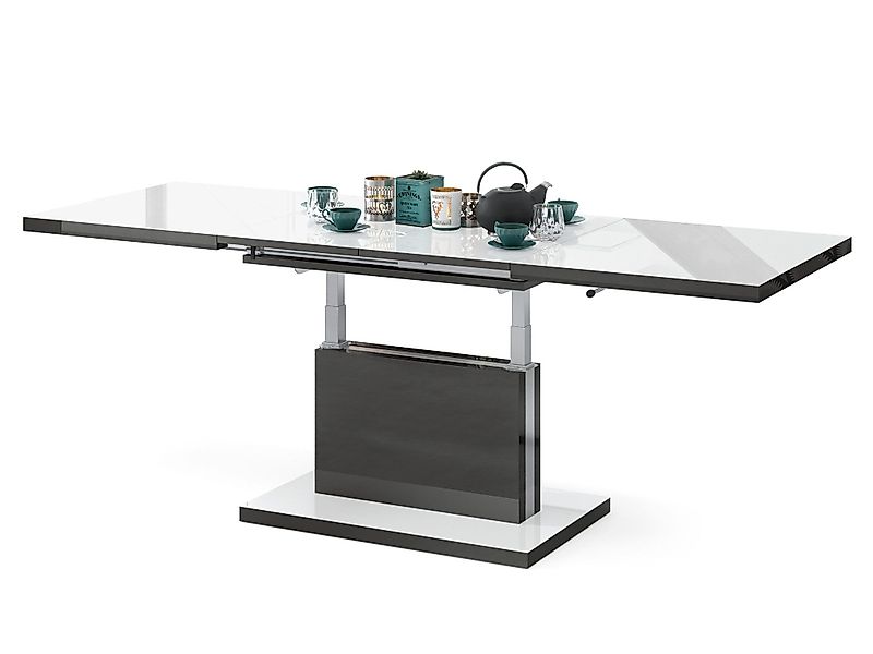 Mazzoni Couchtisch Aston Weiß-Anthrazit Hochglanz höhenverstellbar günstig online kaufen