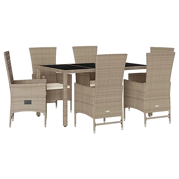 vidaXL 7-Tlg Garten-Essgruppe mit Kissen Beige Poly Rattan 3277574 günstig online kaufen