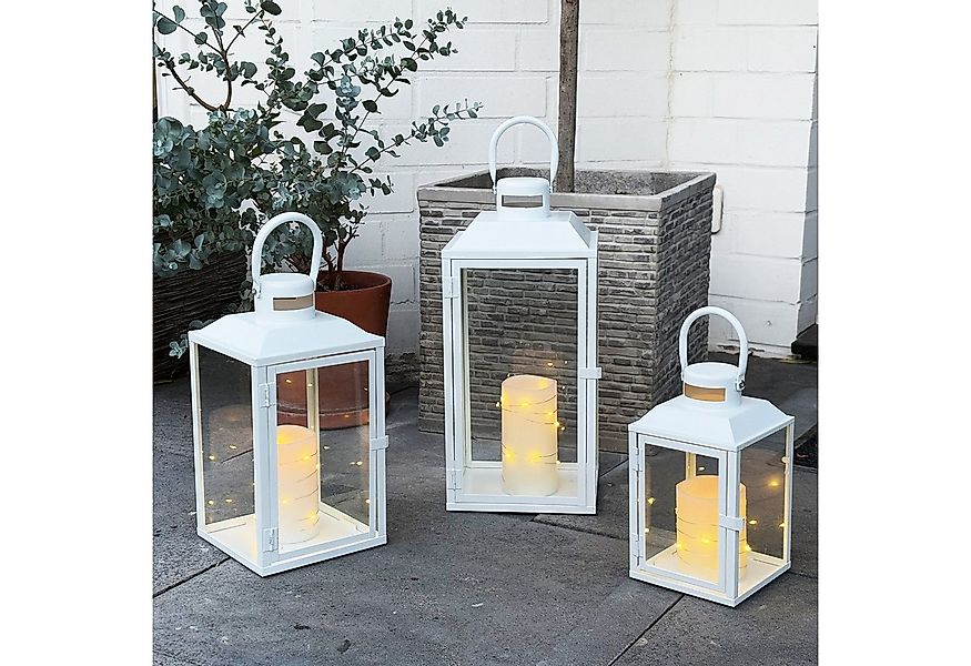 Mojawo Laterne 3er Gartenlaternen Laternen Metall Windlicht Weiß H24/33/41c günstig online kaufen