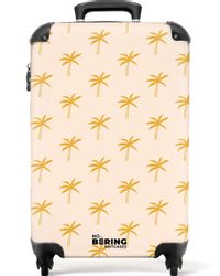 NoBoringSuitcases.com© Hartschalen-Trolley Beige mit gelben Palmen günstig online kaufen