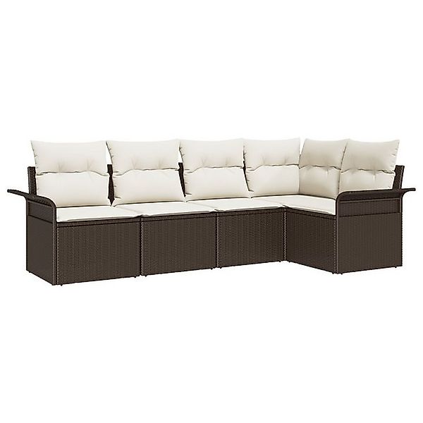vidaXL Loungesofa 5-teiliges Garten Sofa Set mit Kissen Braun Poly Rattan, günstig online kaufen