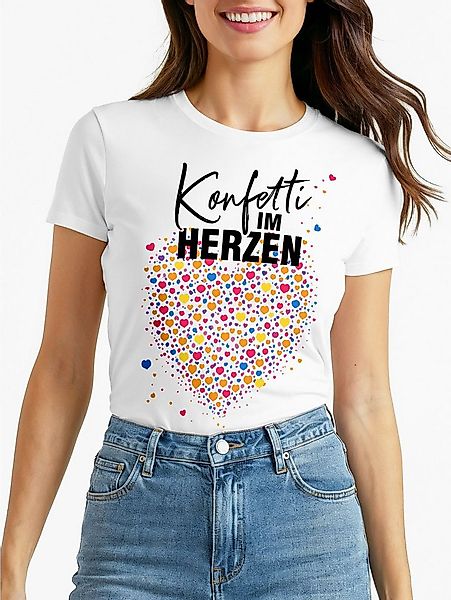 MoonWorks Print-Shirt Damen T-Shirt - Konfetti im Herzen - Fasching Karneva günstig online kaufen