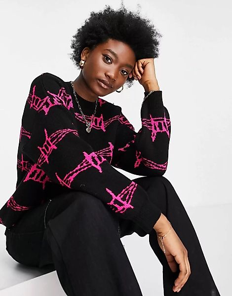 ASOS DESIGN – Pullover mit Stacheldraht-Muster-Schwarz günstig online kaufen