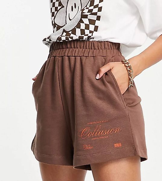 COLLUSION – Sweat-Shorts in Braun mit Markenprint, Kombiteil günstig online kaufen