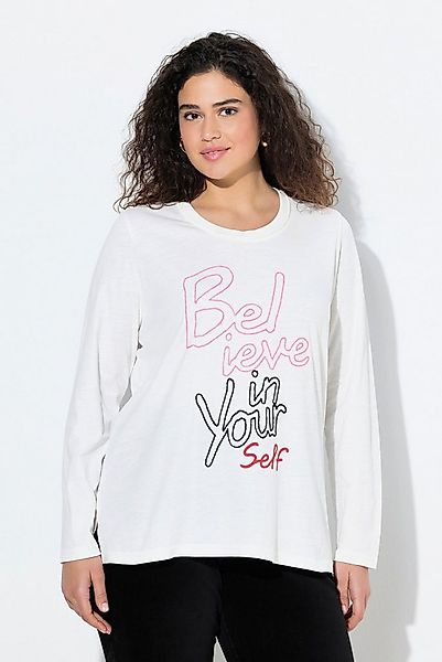 Ulla Popken T-Shirt Shirt Schriftmotiv Classic Rundhals Langarm günstig online kaufen