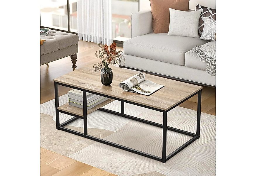VOWNER Couchtisch Wohnzimmer Tisch, Stahlrahmen (1er-Set), Holzfarbe günstig online kaufen