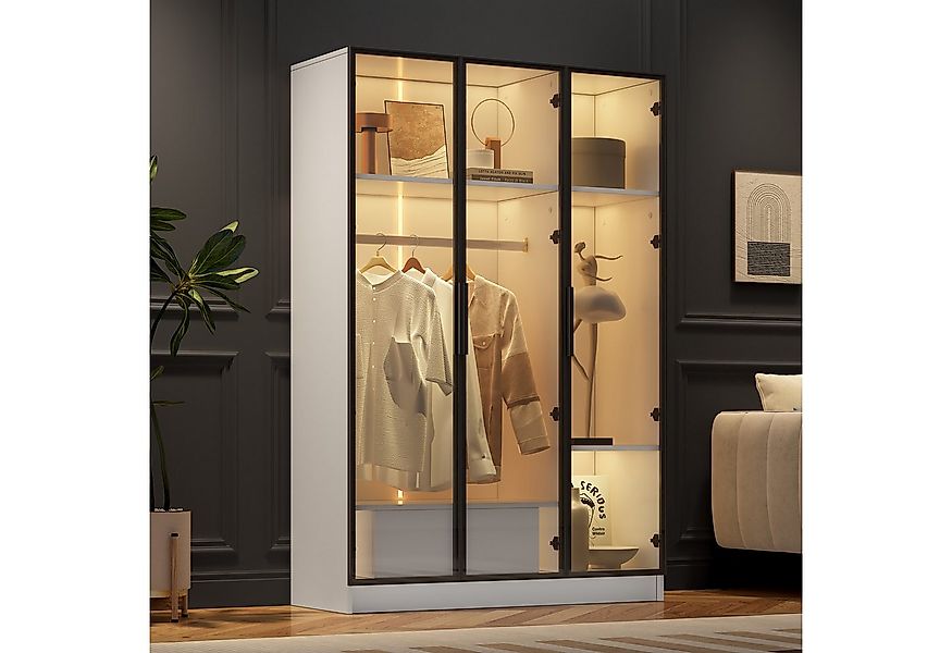 HAUSS SPOLE Kleiderschrank mit 3 Glastüren, 1 Schublade und 1 Kleiderstange günstig online kaufen