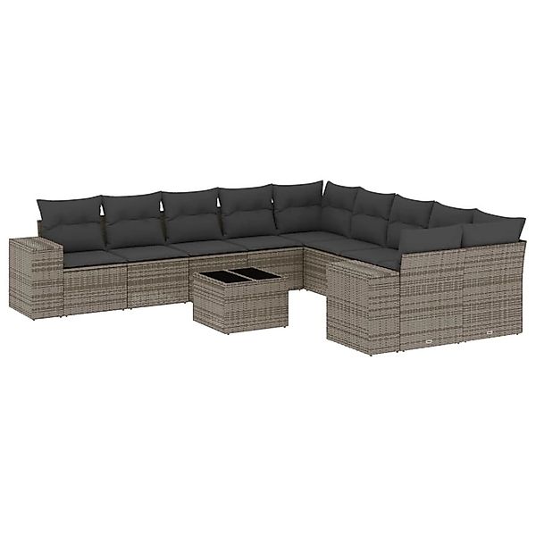 vidaXL 11-Tlg Garten-Sofagarnitur mit Kissen Grau Poly Rattan 3223119 günstig online kaufen