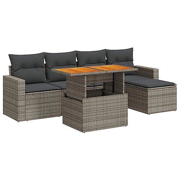 vidaXL 6-Tlg Garten-Sofagarnitur mit Kissen Grau Poly Rattan 3327028 günstig online kaufen