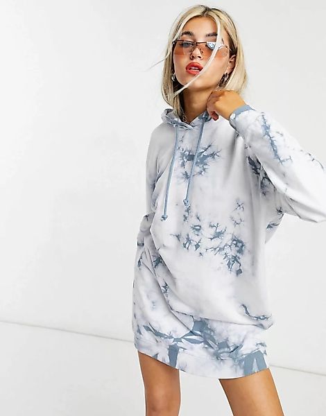 Noisy May – Oversize-Kapuzenpulloverkleid mit blauem Batikmuster-Mehrfarbig günstig online kaufen