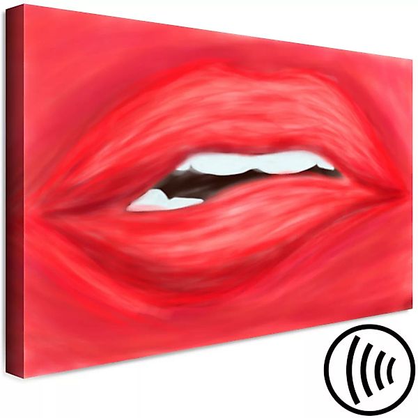 Bild auf Leinwand Weibliche Lippen - halboffene Lippen auf einem hellroten günstig online kaufen