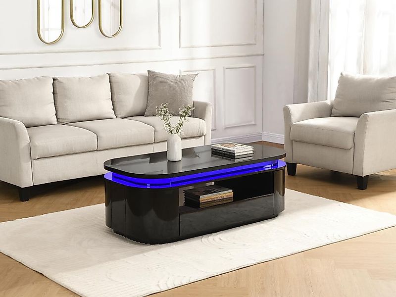 Couchtisch mit 4 Türen & 1 Schublade + LEDs - MDF - Schwarz lackiert - VAND günstig online kaufen