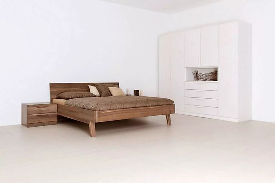 Natur24 Bett Doppelbett Cortina 180x200cm in Nussbaum geölt ohne Kopfteil günstig online kaufen