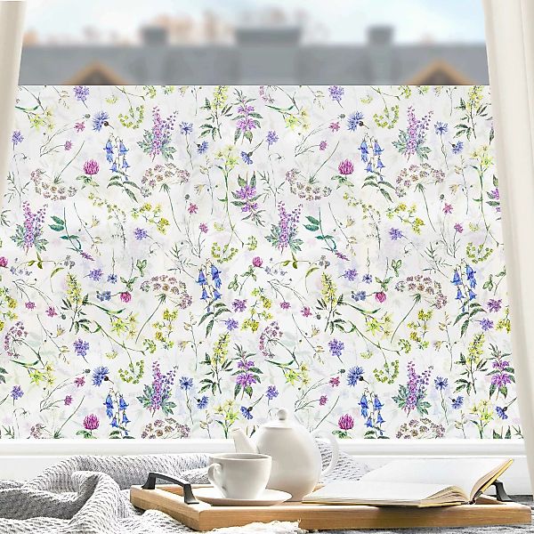 Fensterfolie Aquarellierte Wiesenblumen günstig online kaufen