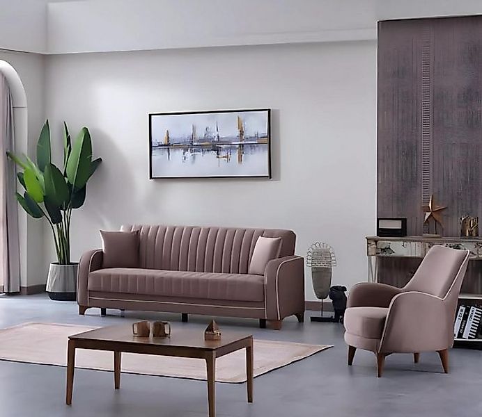 JVmoebel 3-Sitzer Grau Sofa Komplett 2tlg Wohnzimmer Textil Sessel mit Sofa günstig online kaufen