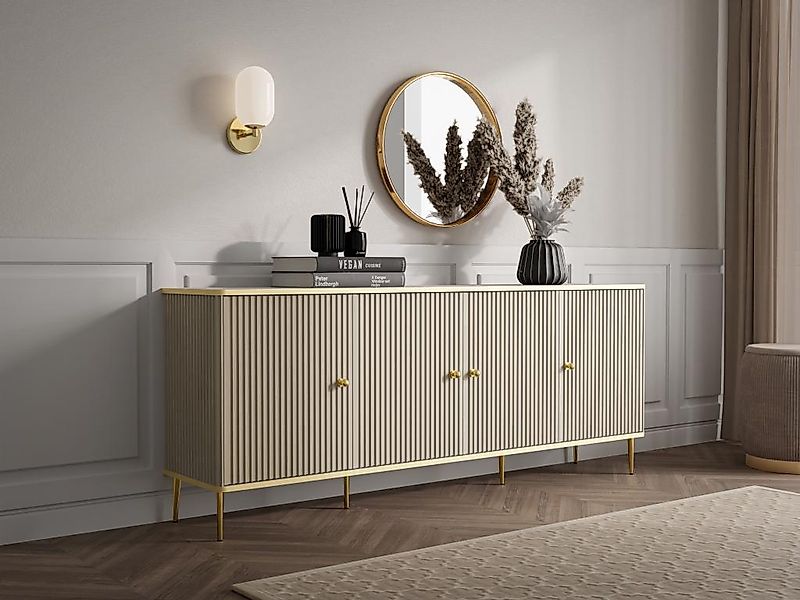 Sideboard mit 4 Türen - MDF und Stahl - Beige und Goldfarben - SINEAD von P günstig online kaufen